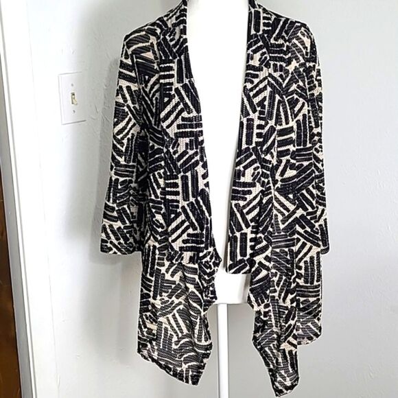 PerSeption Concept Beige & Black Print Waterfall Cardigan, Size XL - Picture 2 of 10